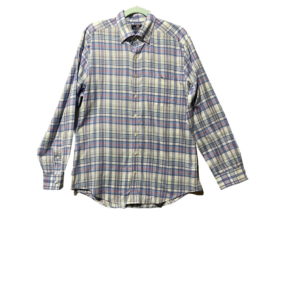 VINEYARD VINES Slim Fit Tucker Shirt Men's Medium Blue Plaid Preppy‎ Coastal